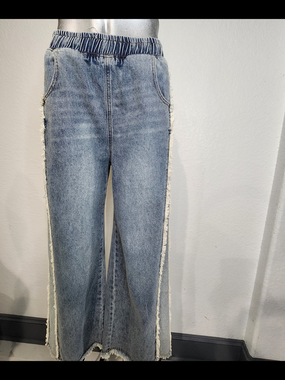 Devin Pants by Joh Apparel Light Wash Wide-Leg Jeans with Frayed Side Trim